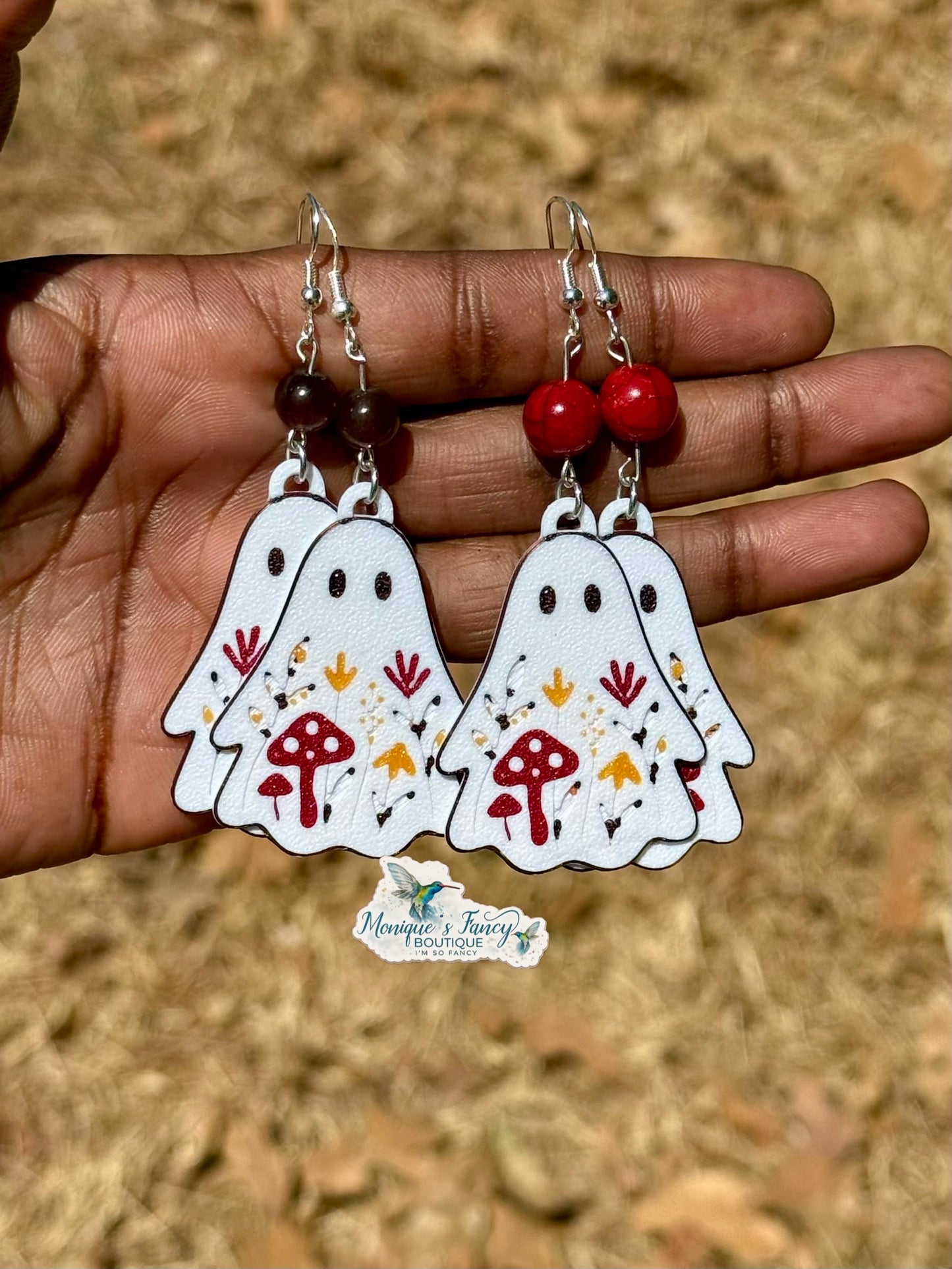 Mushroom Ghost Dangle Earrings – Handmade Halloween/Fantasy Earrings