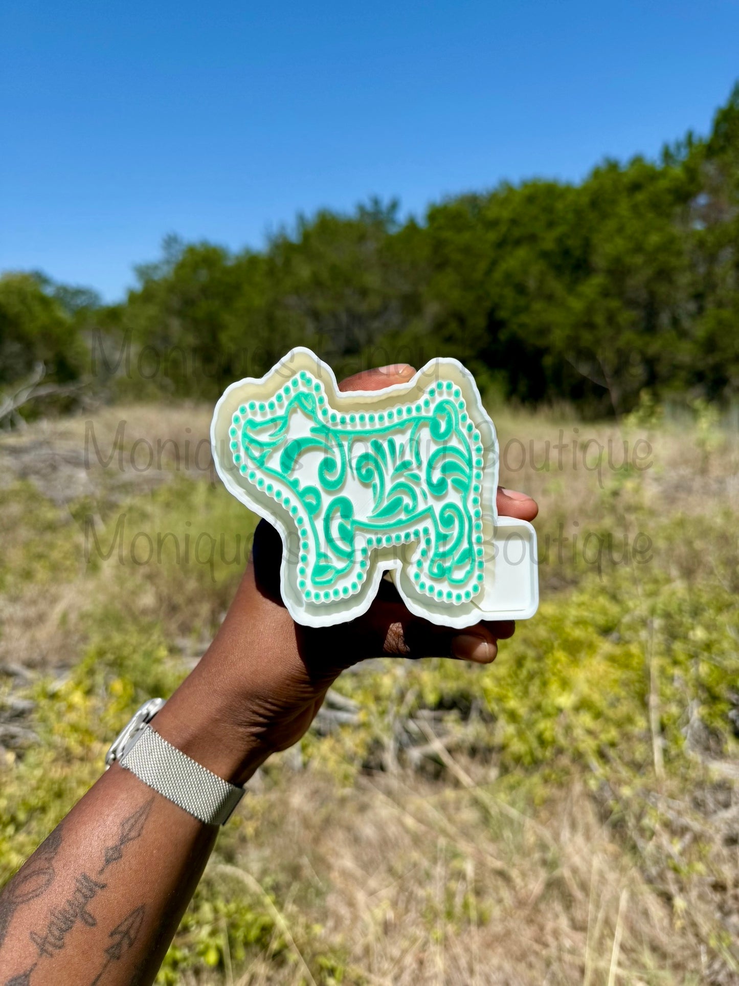 Pig Freshie featuring a scroll design