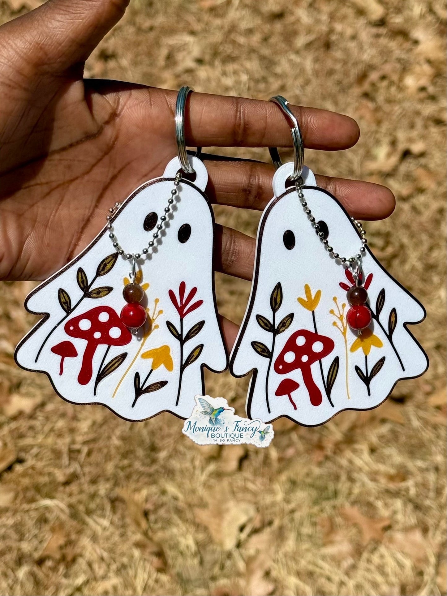 Large Mushroom Ghost Keychain – Handmade
