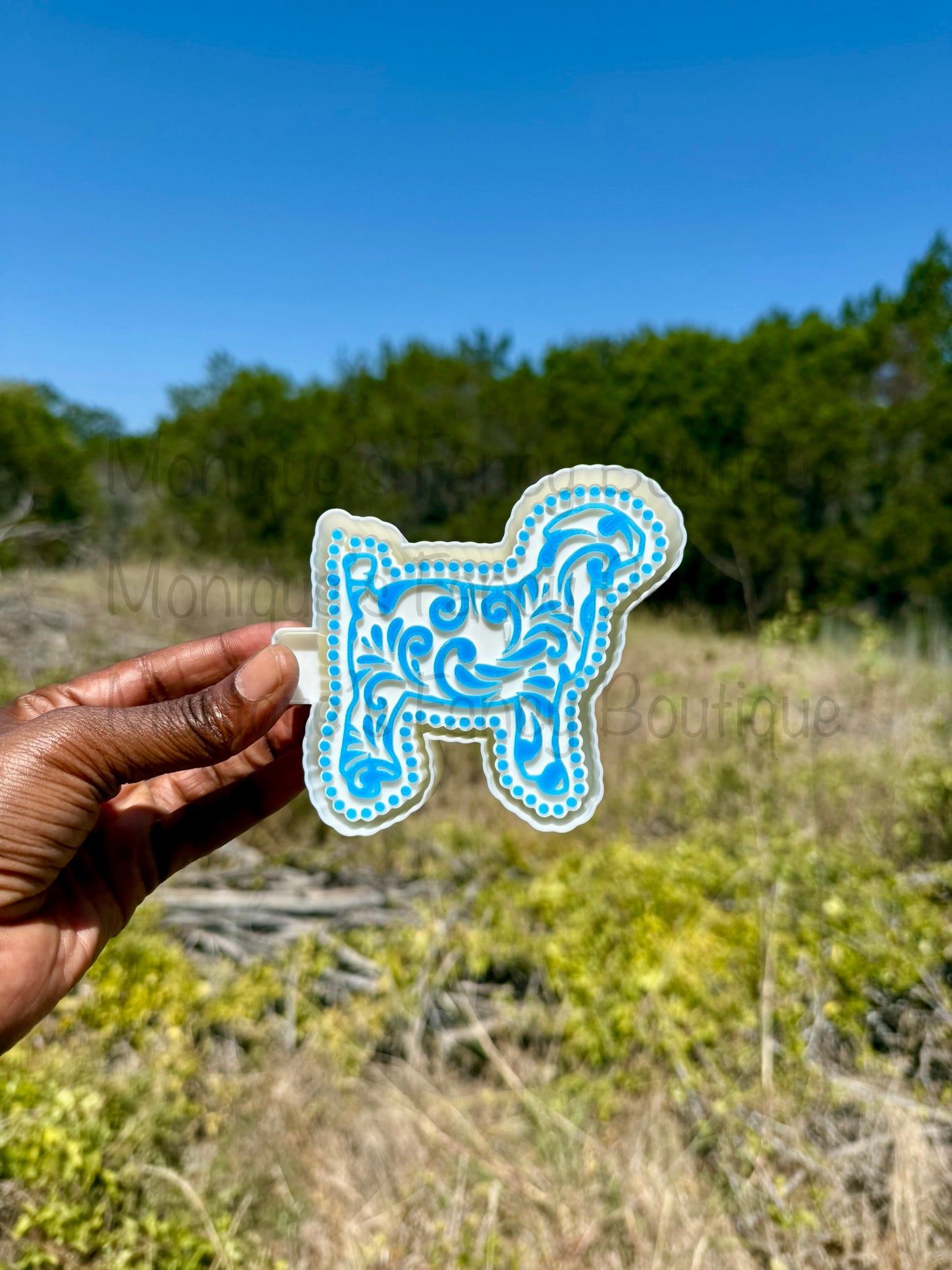 Goat Freshie featuring a scroll design