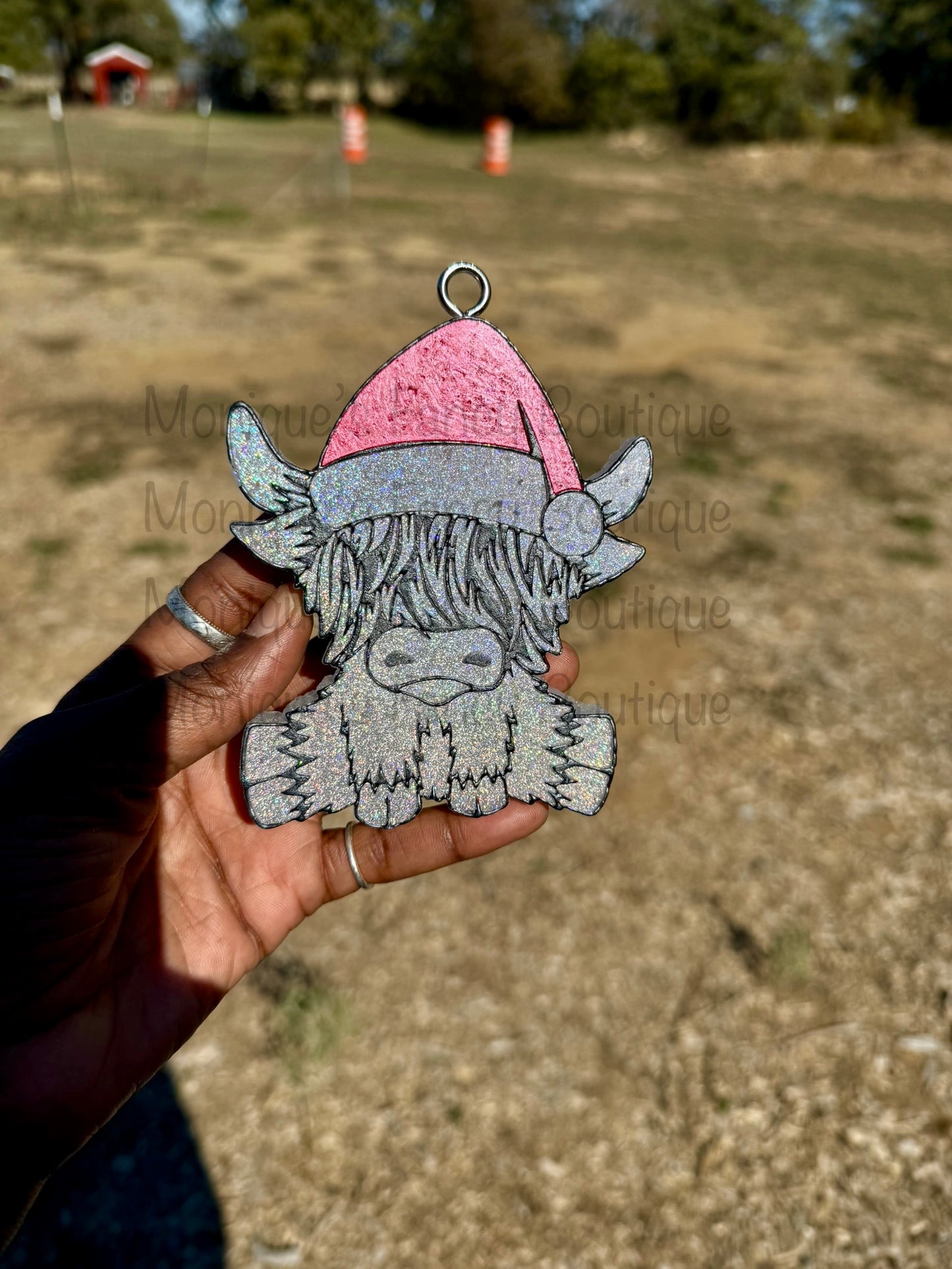 Highlander Cow Santa Hat Freshie