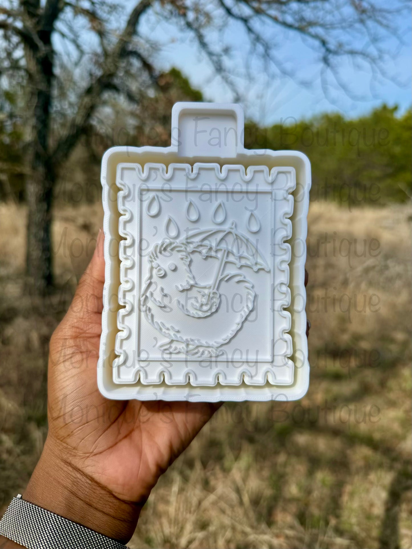 ☔ Rainy Day Chick – Stamp Frame Freshie