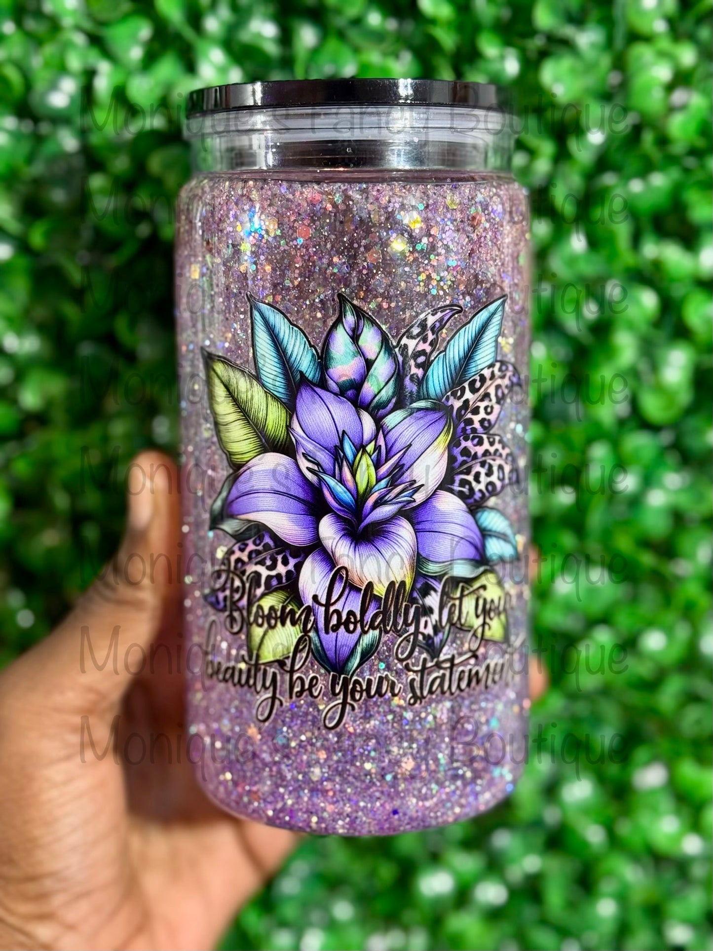 Purple Floral Snow Globe Tumbler